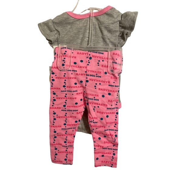New Born Girl's Baby Shark 3Pc Set w/ Headband -  Pink Fong Baby Shark Gray/Pink - Picture 3 of 8